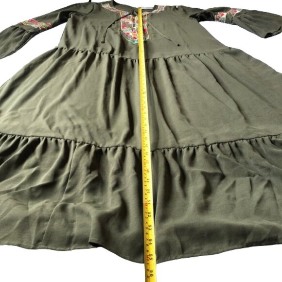 Maxi boho flounce sleeve embroidery applique drop waist flounce sleeve dress - Picture 13 of 15